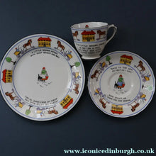 Load image into Gallery viewer, Antique 1920s Nursery Trio. Attractive "Noah's Ark" Pattern by New Chelsea. Cup, Saucer and Side Plate
