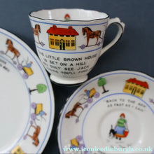 Load image into Gallery viewer, Antique 1920s Nursery Trio. Attractive "Noah's Ark" Pattern by New Chelsea. Cup, Saucer and Side Plate
