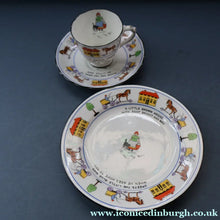 Load image into Gallery viewer, Antique 1920s Nursery Trio. Attractive "Noah's Ark" Pattern by New Chelsea. Cup, Saucer and Side Plate
