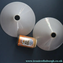 Load image into Gallery viewer, MATCHED PAIR of Antique 1930s  White Glass "Coolie" Hanging or Pendant Lightshades
