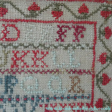 Load image into Gallery viewer, ANTIQUE 19th Century Embroidered Sampler with Letters and Floral Designs &amp; Wild Strawberry Border - Textile
