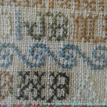 Load image into Gallery viewer, ANTIQUE 19th Century Embroidered Sampler with Letters and Floral Designs &amp; Wild Strawberry Border - Textile
