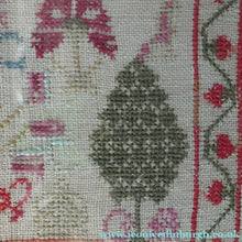Load image into Gallery viewer, ANTIQUE 19th Century Embroidered Sampler with Letters and Floral Designs &amp; Wild Strawberry Border - Textile

