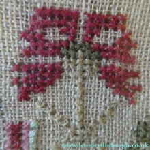 Load image into Gallery viewer, ANTIQUE 19th Century Embroidered Sampler with Letters and Floral Designs &amp; Wild Strawberry Border - Textile
