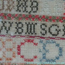 Load image into Gallery viewer, ANTIQUE 19th Century Embroidered Sampler with Letters and Floral Designs &amp; Wild Strawberry Border - Textile
