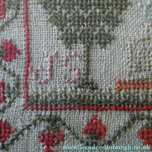 Load image into Gallery viewer, ANTIQUE 19th Century Embroidered Sampler with Letters and Floral Designs &amp; Wild Strawberry Border - Textile
