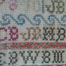 Load image into Gallery viewer, ANTIQUE 19th Century Embroidered Sampler with Letters and Floral Designs &amp; Wild Strawberry Border - Textile
