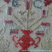 Load image into Gallery viewer, ANTIQUE 19th Century Embroidered Sampler with Letters and Floral Designs &amp; Wild Strawberry Border - Textile
