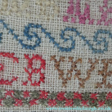 Load image into Gallery viewer, ANTIQUE 19th Century Embroidered Sampler with Letters and Floral Designs &amp; Wild Strawberry Border - Textile
