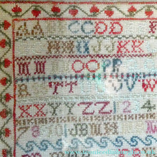 Load image into Gallery viewer, ANTIQUE 19th Century Embroidered Sampler with Letters and Floral Designs &amp; Wild Strawberry Border - Textile

