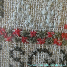 Load image into Gallery viewer, ANTIQUE 19th Century Embroidered Sampler with Letters and Floral Designs &amp; Wild Strawberry Border - Textile
