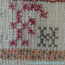 Load image into Gallery viewer, ANTIQUE 19th Century Embroidered Sampler with Letters and Floral Designs &amp; Wild Strawberry Border - Textile
