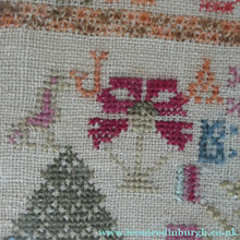 Load image into Gallery viewer, ANTIQUE 19th Century Embroidered Sampler with Letters and Floral Designs &amp; Wild Strawberry Border - Textile
