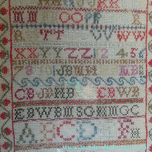 Load image into Gallery viewer, ANTIQUE 19th Century Embroidered Sampler with Letters and Floral Designs &amp; Wild Strawberry Border - Textile

