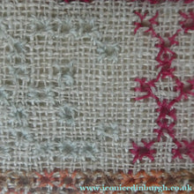 Load image into Gallery viewer, ANTIQUE 19th Century Embroidered Sampler with Letters and Floral Designs &amp; Wild Strawberry Border - Textile
