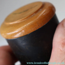 Load image into Gallery viewer, Antique 19th Century MAUCHLINE Ware Box in Shape of a Cotton Reel. CHILLINGHAM WILD CATTLE Image
