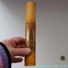 Load image into Gallery viewer, Antique 19th Century MAUCHLINE Ware Cylindrical NEEDLE CASE with image of the Scott Monument, Edinburgh
