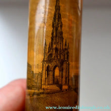 Load image into Gallery viewer, Antique 19th Century MAUCHLINE Ware Cylindrical NEEDLE CASE with image of the Scott Monument, Edinburgh
