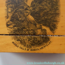 Load image into Gallery viewer, Antique 19th Century MAUCHLINE Ware MONEY BOX or BANK. In the Form of a Castle (with image of the Aberfeldy Waterfall)
