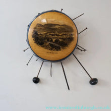 Load image into Gallery viewer, Antique 19th Century MAUCHLINE Ware Pinwheel Pin Cushion with View of Dunkeld. FREE POSTAGE

