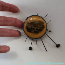 Load image into Gallery viewer, Antique 19th Century MAUCHLINE Ware Pinwheel Pin Cushion with View of Dunkeld. FREE POSTAGE
