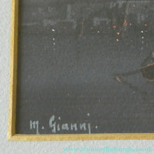 Load image into Gallery viewer, Antique Neapolitan School Gouache Painting by M Gianni. Bay of Naples with Erupting Vesuvius
