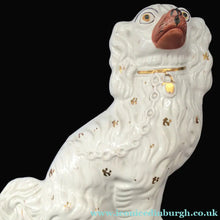 Load image into Gallery viewer, Antique Staffordshire Dogs Chimney Spaniels Yellow Painted Eyes 1880s
