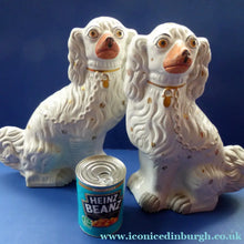 Load image into Gallery viewer, Antique Staffordshire Dogs Chimney Spaniels Yellow Painted Eyes 1880s
