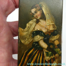 Load image into Gallery viewer, Early 19th Century Antique Snuff Box with Painted Lid Showing a Lady in Fancy Costume
