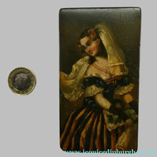 Load image into Gallery viewer, Early 19th Century Antique Snuff Box with Painted Lid Showing a Lady in Fancy Costume
