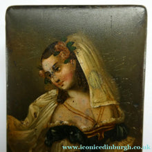 Load image into Gallery viewer, Early 19th Century Antique Snuff Box with Painted Lid Showing a Lady in Fancy Costume

