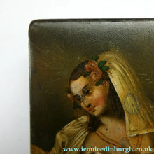 Load image into Gallery viewer, Early 19th Century Antique Snuff Box with Painted Lid Showing a Lady in Fancy Costume
