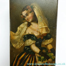 Load image into Gallery viewer, Early 19th Century Antique Snuff Box with Painted Lid Showing a Lady in Fancy Costume
