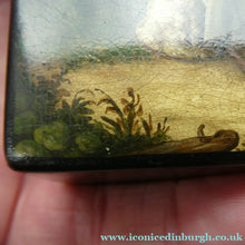Load image into Gallery viewer, 19th Century Russian Lacquer Box with Painted Lid Showing Couple Making Bast Shoes. Folk Art
