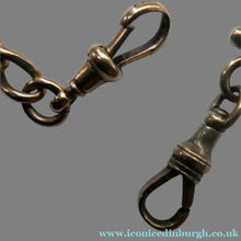 Load image into Gallery viewer, Antique 9CT Gold Double Albert Pocket Watch Chain. Length (clip end to clip end) 16 1/4 inches. Marked 9: 375
