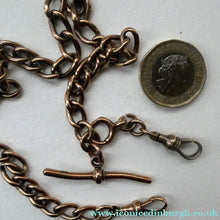 Load image into Gallery viewer, Antique 9CT Gold Double Albert Pocket Watch Chain. Length (clip end to clip end) 16 1/4 inches. Marked 9: 375
