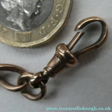 Load image into Gallery viewer, Antique 9CT Gold Double Albert Pocket Watch Chain. Length (clip end to clip end) 16 1/4 inches. Marked 9: 375
