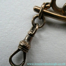 Load image into Gallery viewer, Antique 9CT Gold Double Albert Pocket Watch Chain. Length (clip end to clip end) 16 1/4 inches. Marked 9: 375
