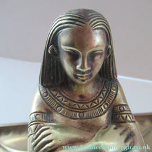 Load image into Gallery viewer, Antique Art Deco Egyptian Revival Brass Inkwell with Seated Figure and Ink Pots
