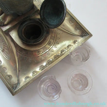 Load image into Gallery viewer, Antique Art Deco Egyptian Revival Brass Inkwell with Seated Figure and Ink Pots
