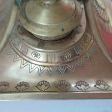 Load image into Gallery viewer, Antique Art Deco Egyptian Revival Brass Inkwell with Seated Figure and Ink Pots
