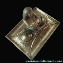 Load image into Gallery viewer, Antique Art Deco Egyptian Revival Brass Inkwell with Seated Figure and Ink Pots
