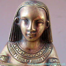 Load image into Gallery viewer, Antique Art Deco Egyptian Revival Brass Inkwell with Seated Figure and Ink Pots
