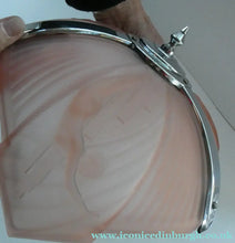 Load image into Gallery viewer, Antique ART DECO Sugar Pink Pressed Glass Pendant Lampshade with Jumping Nude Lady 
