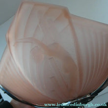 Load image into Gallery viewer, Antique ART DECO Sugar Pink Pressed Glass Pendant Lampshade with Jumping Nude Lady 
