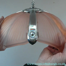 Load image into Gallery viewer, Antique ART DECO Sugar Pink Pressed Glass Pendant Lampshade with Jumping Nude Lady 
