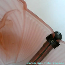 Load image into Gallery viewer, Antique ART DECO Sugar Pink Pressed Glass Pendant Lampshade with Jumping Nude Lady 
