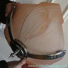 Load image into Gallery viewer, Antique ART DECO Sugar Pink Pressed Glass Pendant Lampshade with Jumping Nude Lady 
