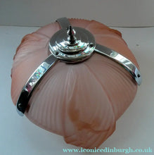 Load image into Gallery viewer, Antique ART DECO Sugar Pink Pressed Glass Pendant Lampshade with Three Dancing Nude Ladies - British Glass
