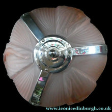 Load image into Gallery viewer, Antique ART DECO Sugar Pink Pressed Glass Pendant Lampshade with Jumping Nude Lady 
